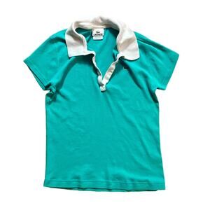 Lacoste Vintage Teal Green Polo Shirt Top Womens 42 Small